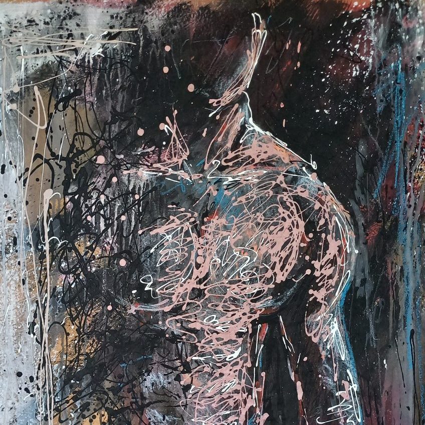 Pintura de un hombre desnudo sobre papel