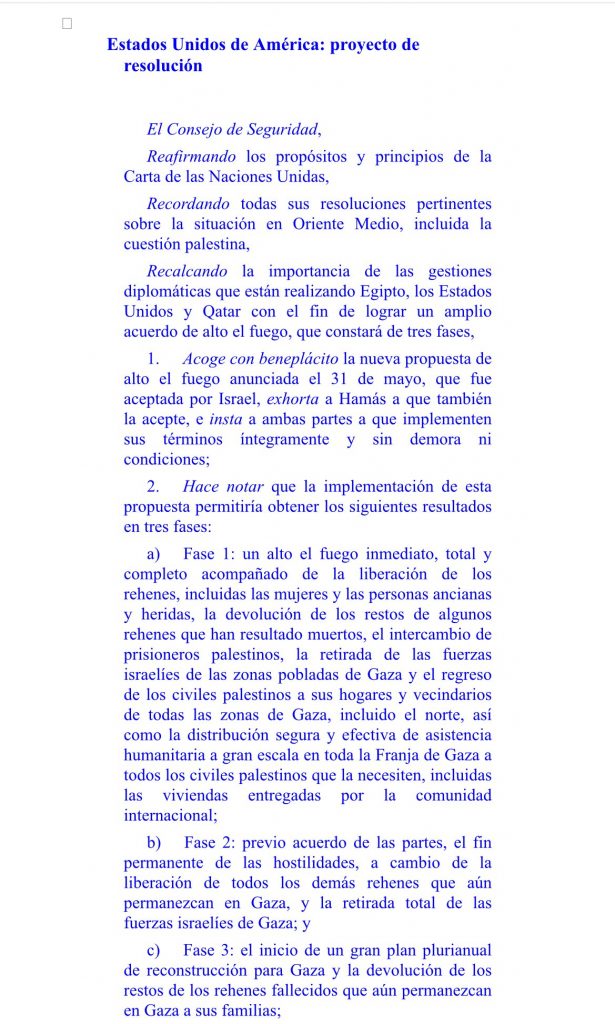 Texto de una resolución del Consejo de Seguridad de las Naciones Unidas
