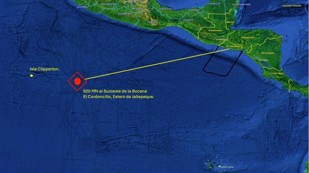 Mapa de El Salvador mostrando rutas del narcotráfico en el océano pacífico