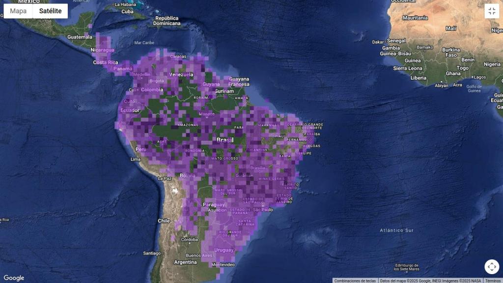 Mapa de distribución de la golondrina barranquera en Suramérica.