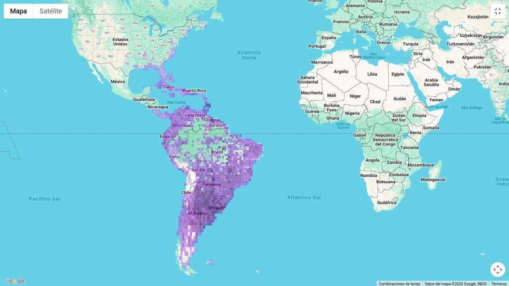 Mapa de distribución del pájaro chamón en el continente americano.