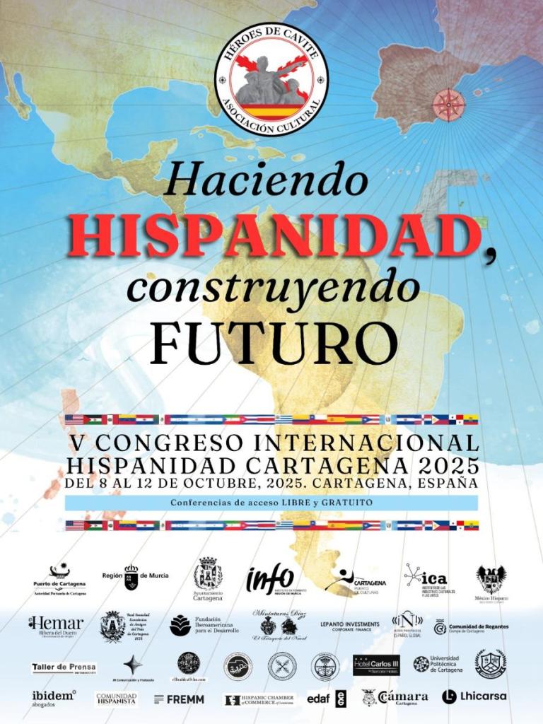 Cartel informativo del congreso de la hispanidad en la ciudad de Cartagena.
