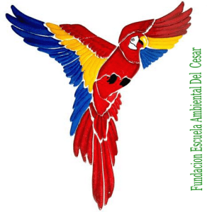 Logotipo institucional ambientalista con una guacamaya de colores rojo amarillo y azul.